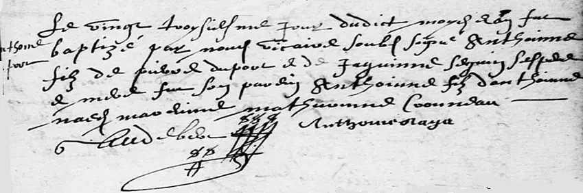 Acte de baptême d'Antoine Duport à Genneteil en Anjour (1690)