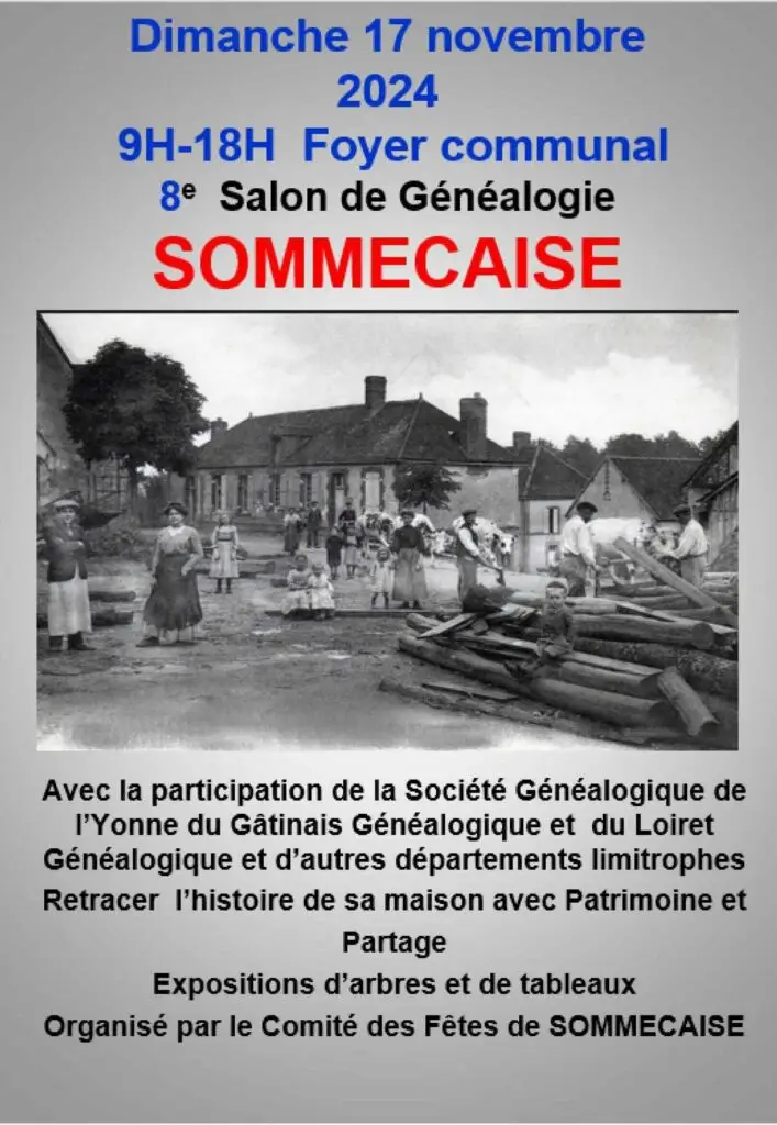 Affiche 8e salon de généalogie de Sommecaise (Yonne) dimanche 17 novembre 2024