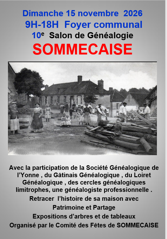 Affiche du Salon de généalogie de Sommecaise le dimanche 15 novembre 2026